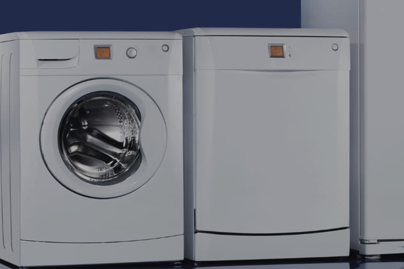 A washing machine, dishwasher and fridge freezer