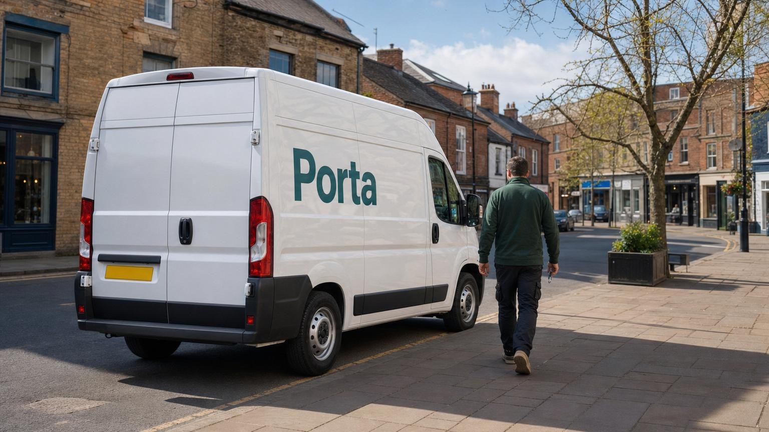 A Porta van parked on a market town high street