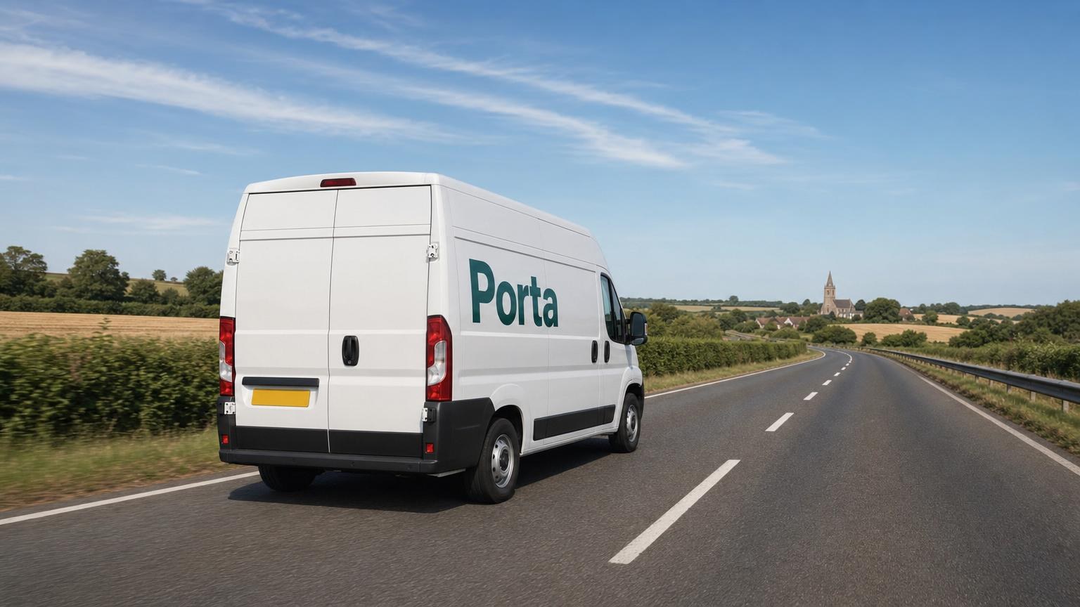 A Porta van on a rural A-road at midday